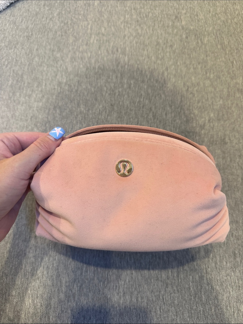 lululemon athletica Blush Pink Suede Cosmetic Pouch with Gold Logo